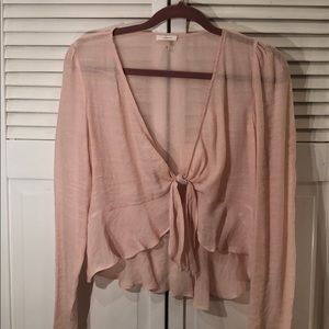 NWT blush tie front long sleeve top